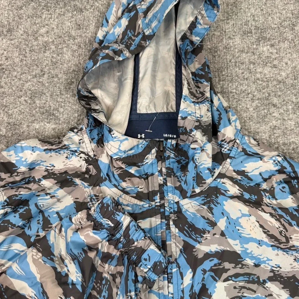 Under Armour Camo Quarter Zip Hoodie Mens Large Blue Cotton Blend EUC
